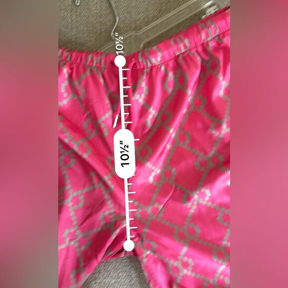 DALIA MACPHEE 2pc Satin Geo Print Pajama Top And Pants Set  in Pink and Green L - Picture 14 of 16